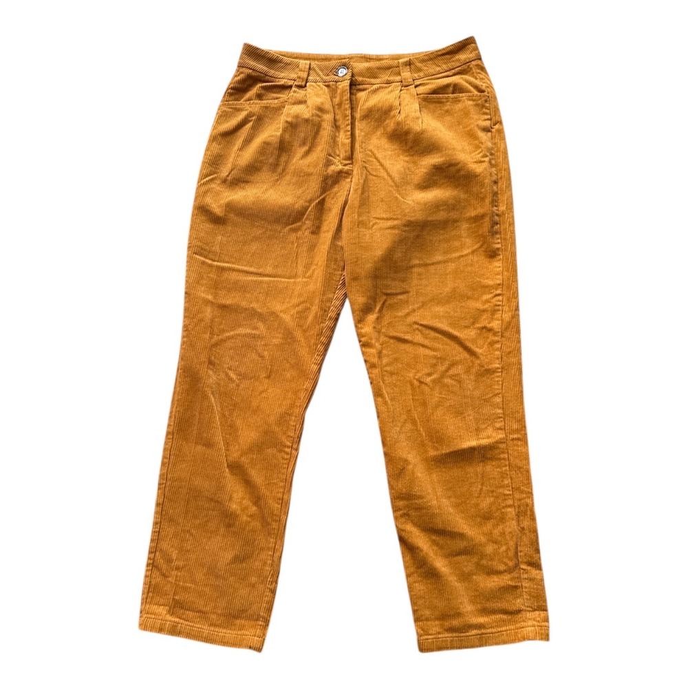 Mustard Yellow Corduroy High Waisted Pleated Trousers Pants Size 14